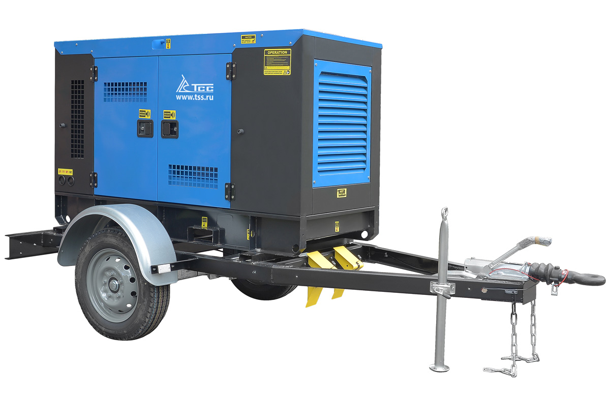 Дизельный генератор ТСС ЭД-120-Т400-2РКМ11 в кожухе на шасси с АВР
